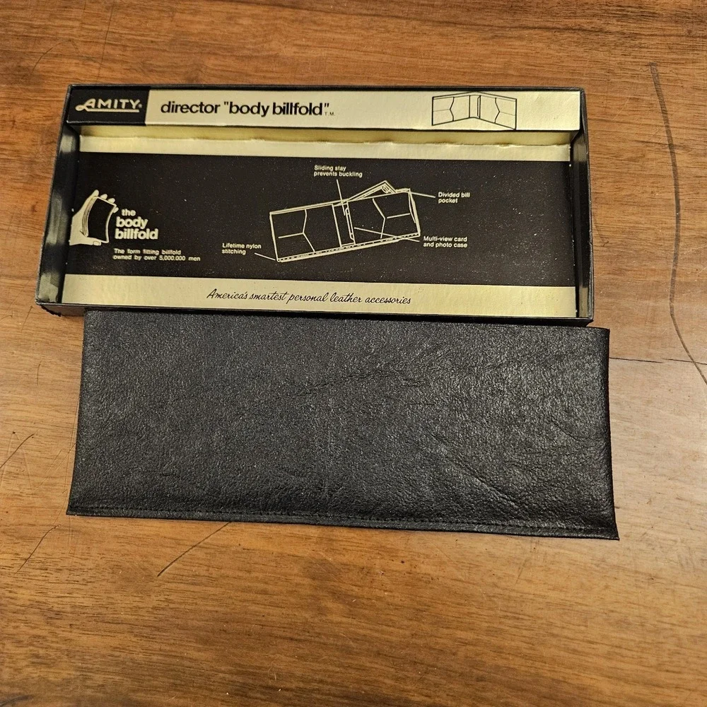 Vintage Amity Director Body Billfold Black Leather‎ Cowhide Split New In Package